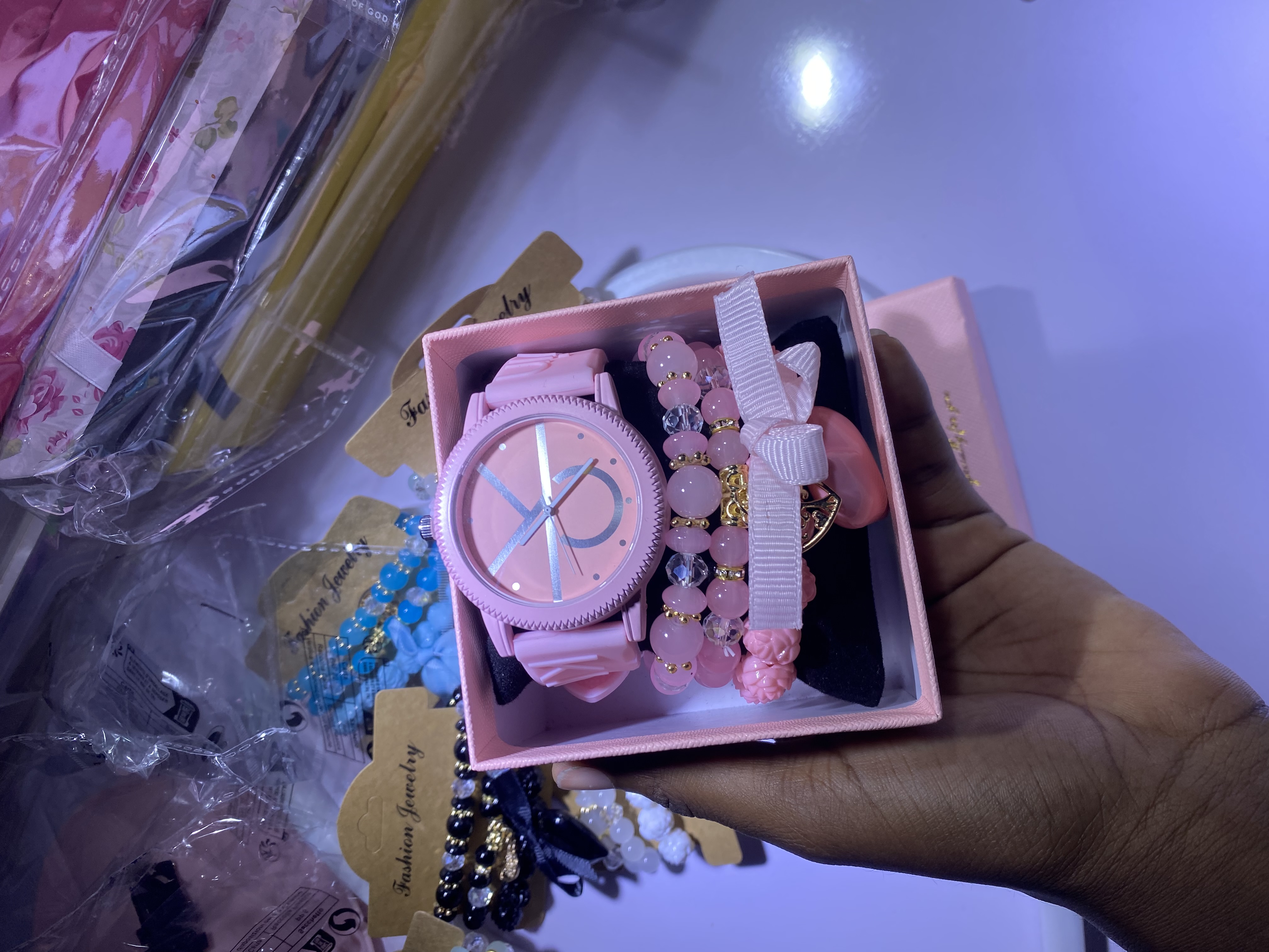 Beaded bracelets and Wristwatch